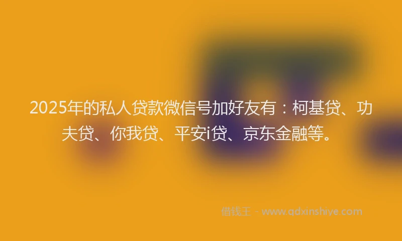 2025年的私人贷款微信号加好友有：柯基贷、功夫贷、你我贷、平安i贷、京东金融等。