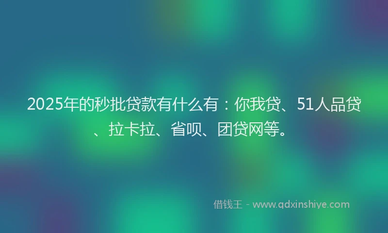 2025年的秒批贷款有什么有：你我贷、51人品贷、拉卡拉、省呗、团贷网等。