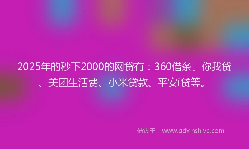 2025年的秒下2000的网贷有：360借条、你我贷、美团生活费、小米贷款、平安i贷等。