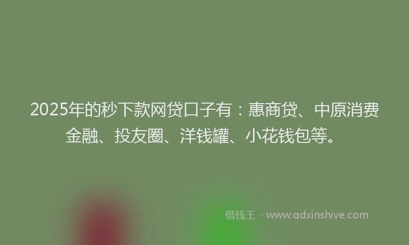 2025年的秒下款网贷口子有：惠商贷、中原消费金融、投友圈、洋钱罐、小花钱包等。