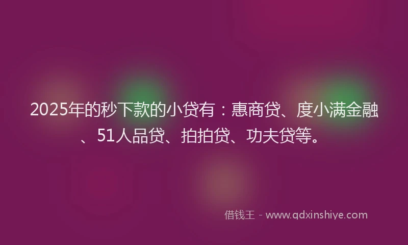 2025年的秒下款的小贷有：惠商贷、度小满金融、51人品贷、拍拍贷、功夫贷等。
