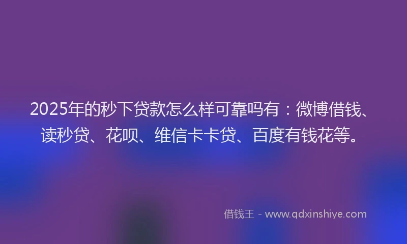 2025年的秒下贷款怎么样可靠吗有：微博借钱、读秒贷、花呗、维信卡卡贷、百度有钱花等。