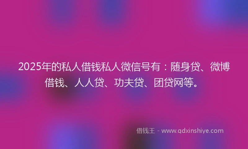 2025年的私人借钱私人微信号有：随身贷、微博借钱、人人贷、功夫贷、团贷网等。