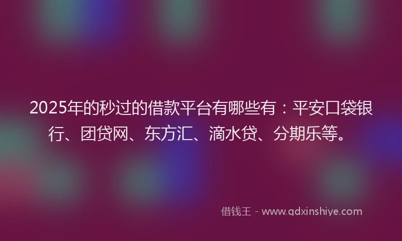 2025年的秒过的借款平台有哪些有：平安口袋银行、团贷网、东方汇、滴水贷、分期乐等。