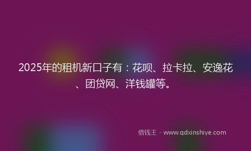 2025年的租机新口子有：花呗、拉卡拉、安逸花、团贷网、洋钱罐等。