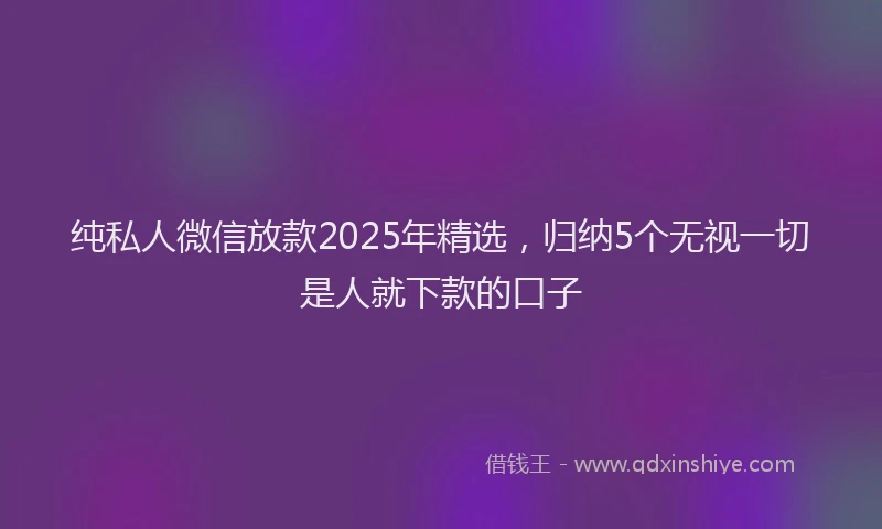 纯私人微信放款2025年精选，归纳5个无视一切是人就下款的口子