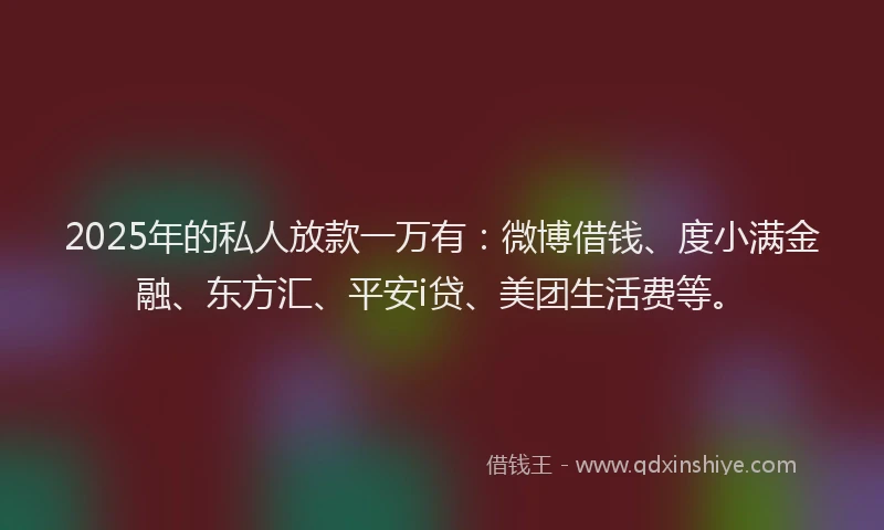 2025年的私人放款一万有：微博借钱、度小满金融、东方汇、平安i贷、美团生活费等。