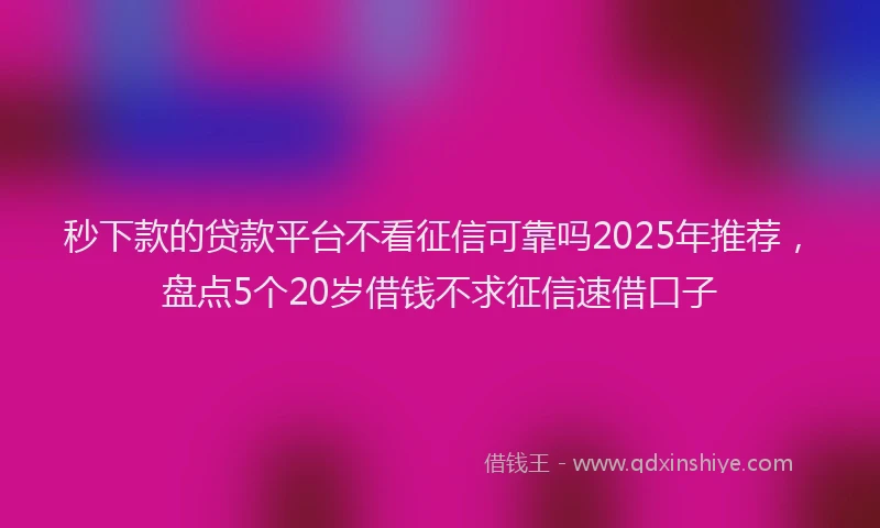 秒下款的贷款平台不看征信可靠吗2025年推荐，盘点5个20岁借钱不求征信速借口子