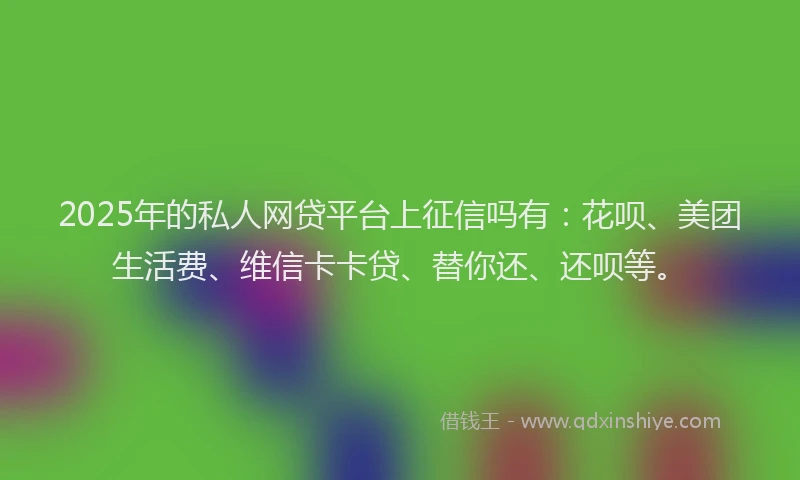 2025年的私人网贷平台上征信吗有：花呗、美团生活费、维信卡卡贷、替你还、还呗等。
