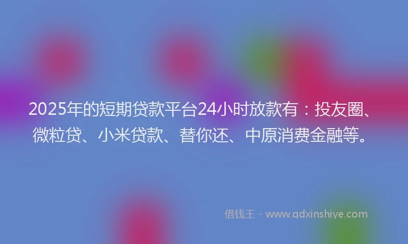 2025年的短期贷款平台24小时放款有：投友圈、微粒贷、小米贷款、替你还、中原消费金融等。