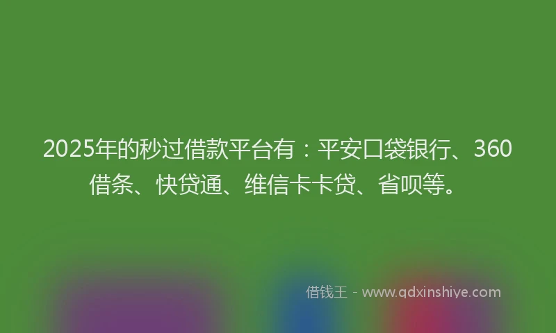 2025年的秒过借款平台有：平安口袋银行、360借条、快贷通、维信卡卡贷、省呗等。
