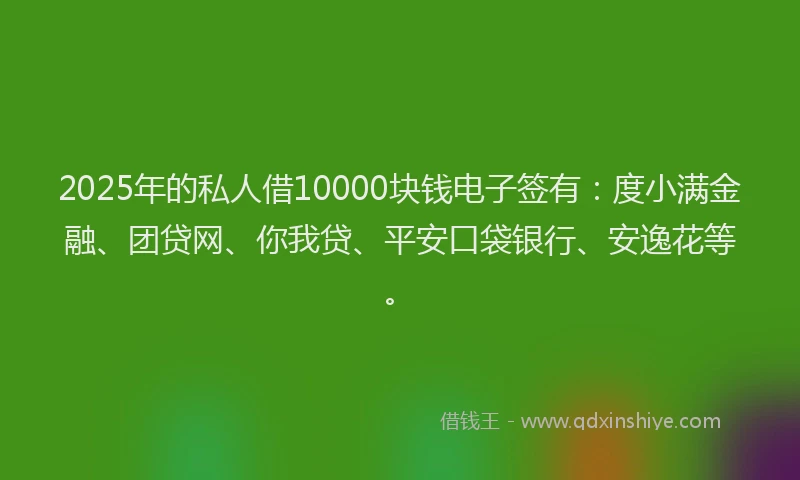 2025年的私人借10000块钱电子签有：度小满金融、团贷网、你我贷、平安口袋银行、安逸花等。