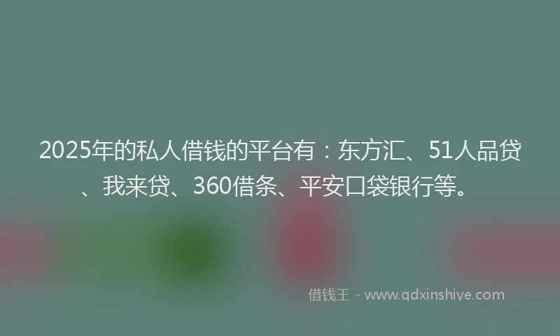 2025年的私人借钱的平台有：东方汇、51人品贷、我来贷、360借条、平安口袋银行等。