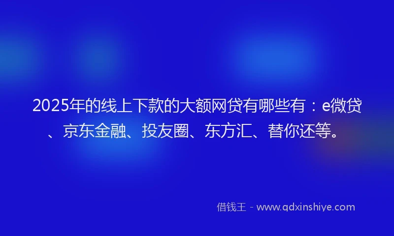 2025年的线上下款的大额网贷有哪些有：e微贷、京东金融、投友圈、东方汇、替你还等。