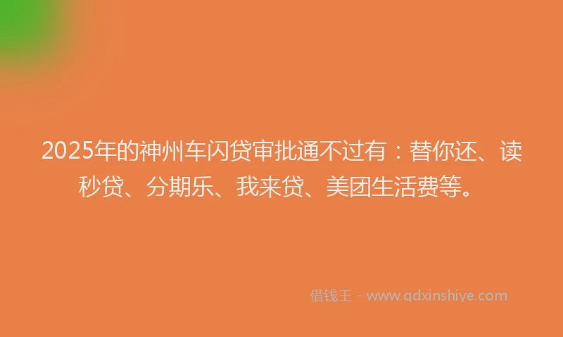2025年的神州车闪贷审批通不过有：替你还、读秒贷、分期乐、我来贷、美团生活费等。