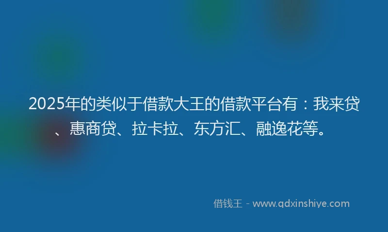 2025年的类似于借款大王的借款平台有：我来贷、惠商贷、拉卡拉、东方汇、融逸花等。
