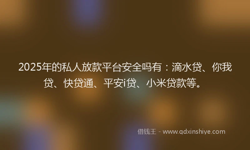 2025年的私人放款平台安全吗有：滴水贷、你我贷、快贷通、平安i贷、小米贷款等。