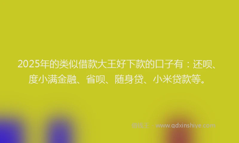 2025年的类似借款大王好下款的口子有：还呗、度小满金融、省呗、随身贷、小米贷款等。