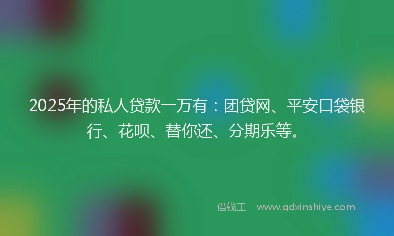 2025年的私人贷款一万有：团贷网、平安口袋银行、花呗、替你还、分期乐等。