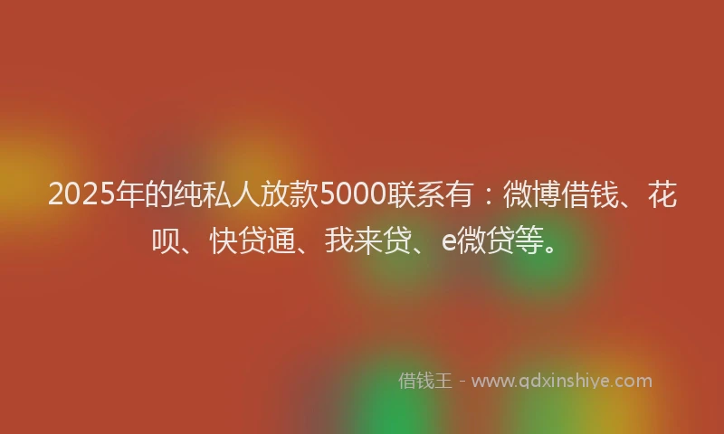 2025年的纯私人放款5000联系有：微博借钱、花呗、快贷通、我来贷、e微贷等。