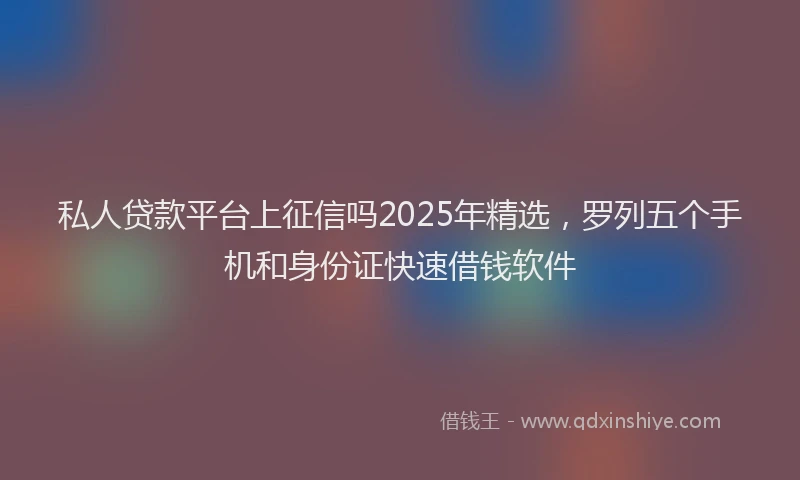 私人贷款平台上征信吗2025年精选，罗列五个手机和身份证快速借钱软件