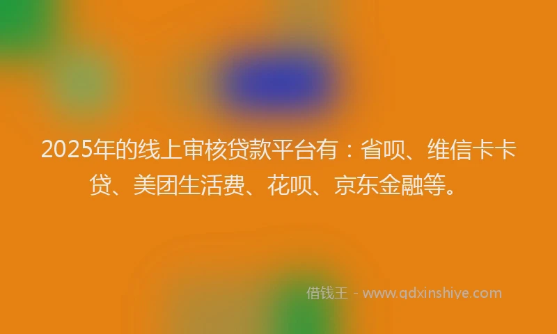 2025年的线上审核贷款平台有：省呗、维信卡卡贷、美团生活费、花呗、京东金融等。