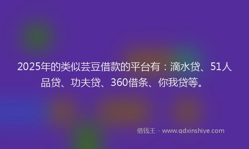 2025年的类似芸豆借款的平台有：滴水贷、51人品贷、功夫贷、360借条、你我贷等。