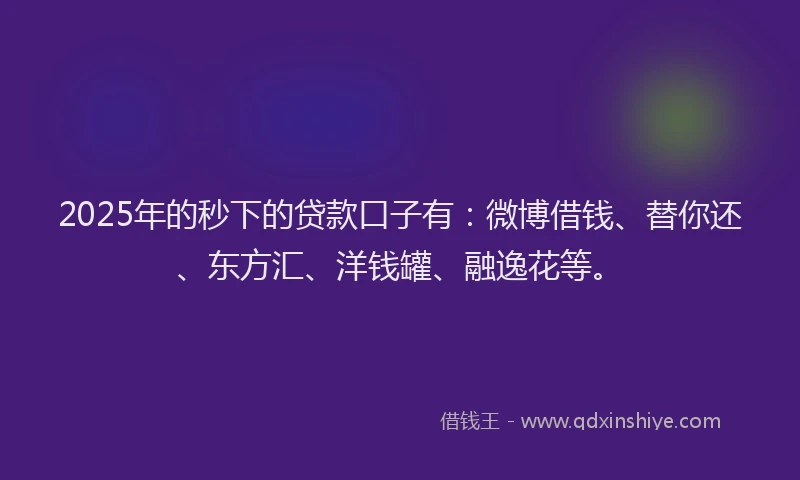 2025年的秒下的贷款口子有：微博借钱、替你还、东方汇、洋钱罐、融逸花等。