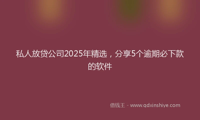 私人放贷公司2025年精选，分享5个逾期必下款的软件