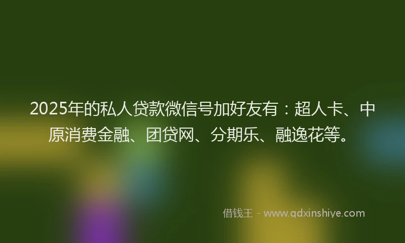 2025年的私人贷款微信号加好友有：超人卡、中原消费金融、团贷网、分期乐、融逸花等。
