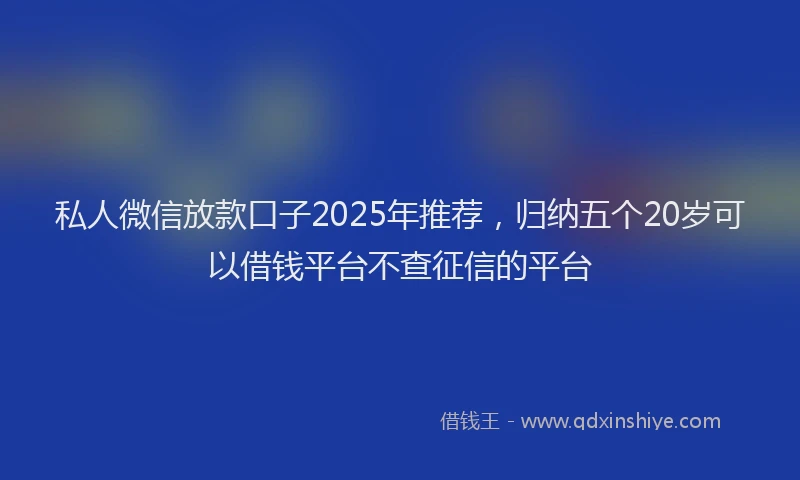 私人微信放款口子2025年推荐，归纳五个20岁可以借钱平台不查征信的平台