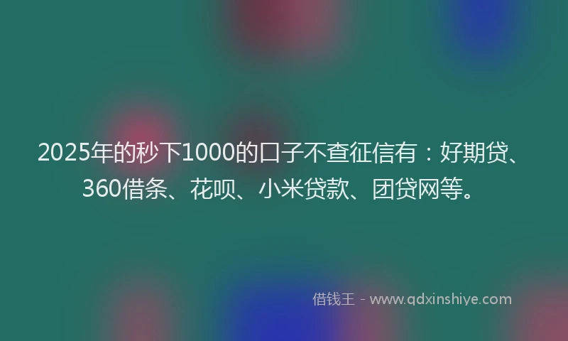 2025年的秒下1000的口子不查征信有：好期贷、360借条、花呗、小米贷款、团贷网等。