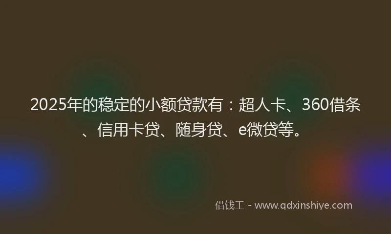 2025年的稳定的小额贷款有：超人卡、360借条、信用卡贷、随身贷、e微贷等。
