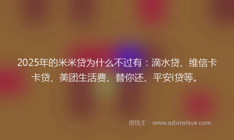 2025年的米米贷为什么不过有：滴水贷、维信卡卡贷、美团生活费、替你还、平安i贷等。