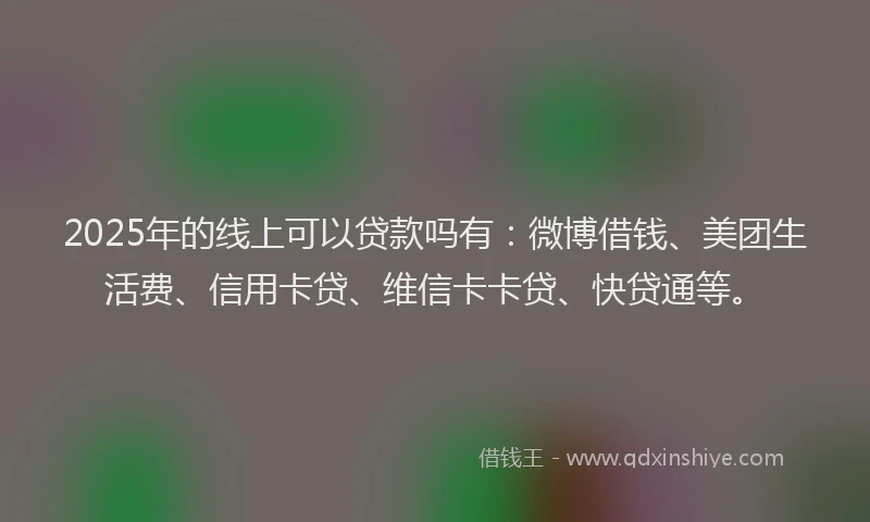 2025年的线上可以贷款吗有：微博借钱、美团生活费、信用卡贷、维信卡卡贷、快贷通等。