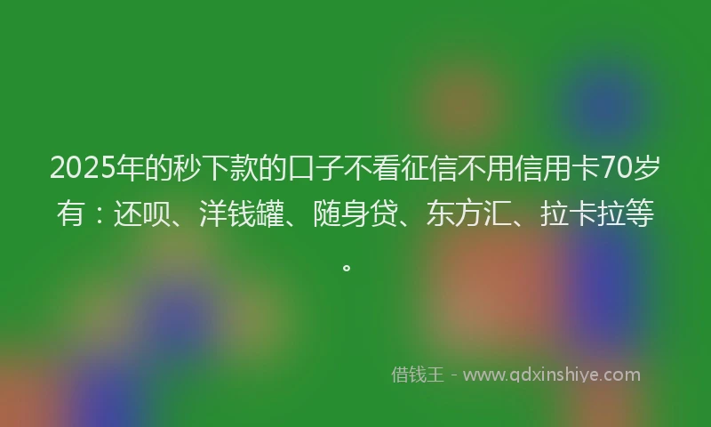2025年的秒下款的口子不看征信不用信用卡70岁有：还呗、洋钱罐、随身贷、东方汇、拉卡拉等。
