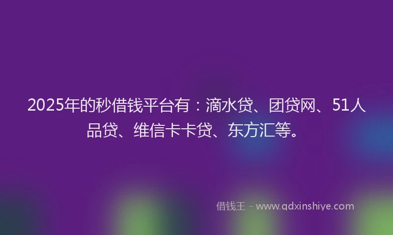 2025年的秒借钱平台有：滴水贷、团贷网、51人品贷、维信卡卡贷、东方汇等。