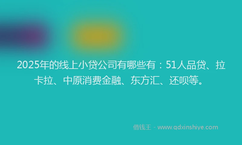 2025年的线上小贷公司有哪些有：51人品贷、拉卡拉、中原消费金融、东方汇、还呗等。
