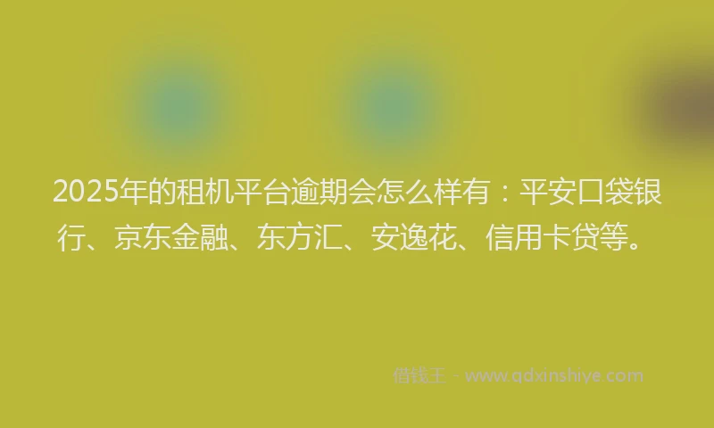 2025年的租机平台逾期会怎么样有：平安口袋银行、京东金融、东方汇、安逸花、信用卡贷等。