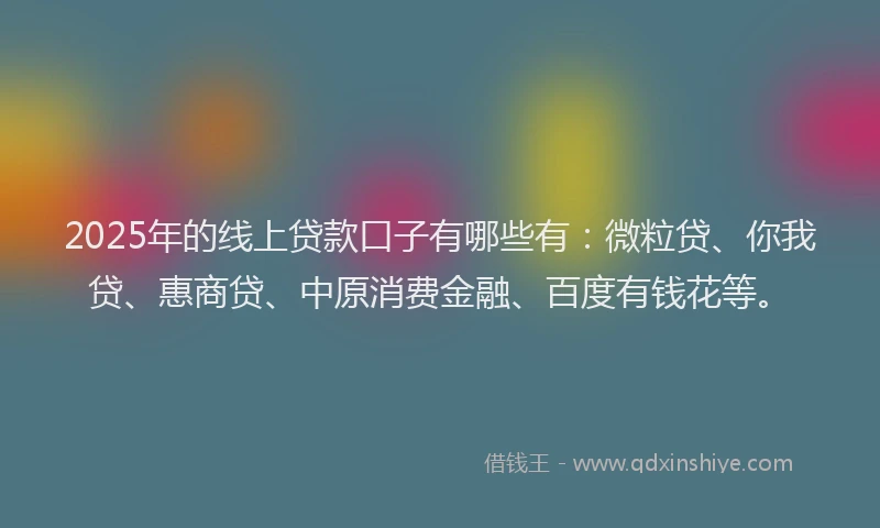 2025年的线上贷款口子有哪些有：微粒贷、你我贷、惠商贷、中原消费金融、百度有钱花等。