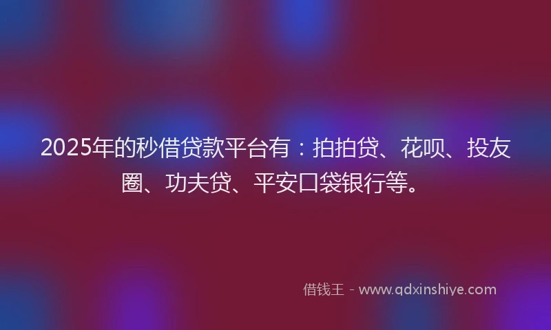 2025年的秒借贷款平台有：拍拍贷、花呗、投友圈、功夫贷、平安口袋银行等。