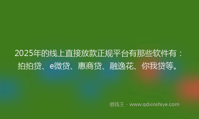 2025年的线上直接放款正规平台有那些软件有：拍拍贷、e微贷、惠商贷、融逸花、你我贷等。