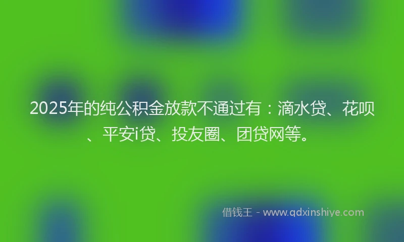2025年的纯公积金放款不通过有：滴水贷、花呗、平安i贷、投友圈、团贷网等。