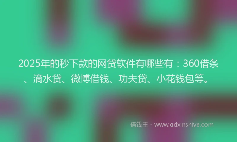 2025年的秒下款的网贷软件有哪些有：360借条、滴水贷、微博借钱、功夫贷、小花钱包等。