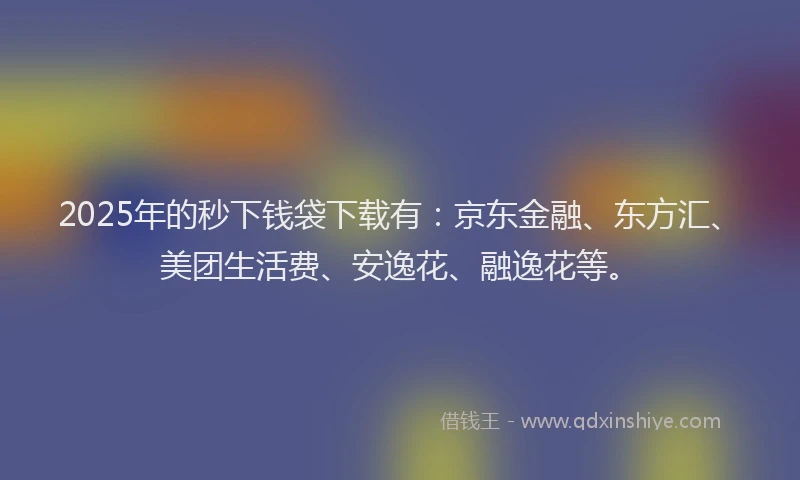 2025年的秒下钱袋下载有：京东金融、东方汇、美团生活费、安逸花、融逸花等。