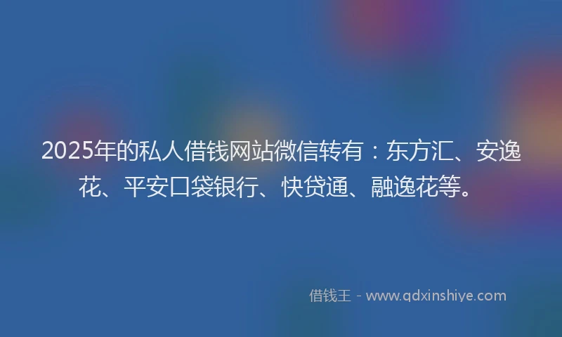 2025年的私人借钱网站微信转有：东方汇、安逸花、平安口袋银行、快贷通、融逸花等。