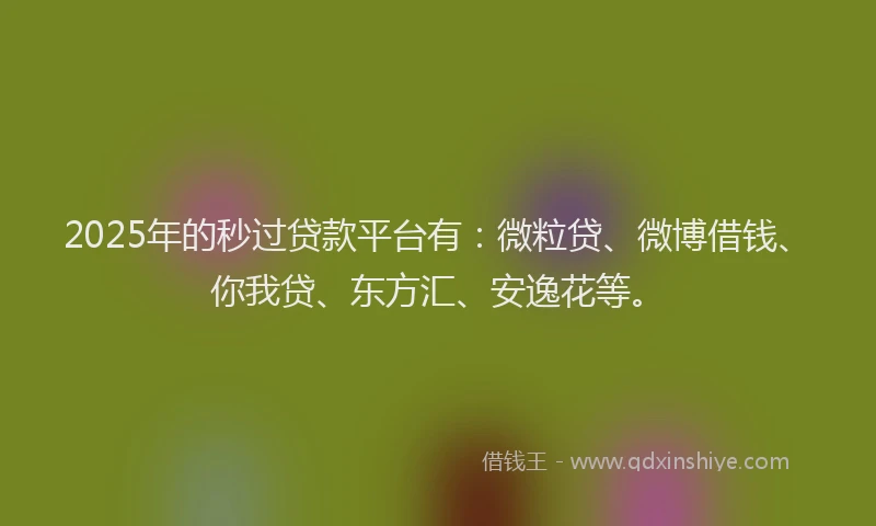 2025年的秒过贷款平台有：微粒贷、微博借钱、你我贷、东方汇、安逸花等。