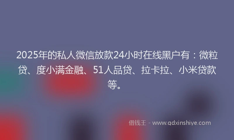 2025年的私人微信放款24小时在线黑户有：微粒贷、度小满金融、51人品贷、拉卡拉、小米贷款等。