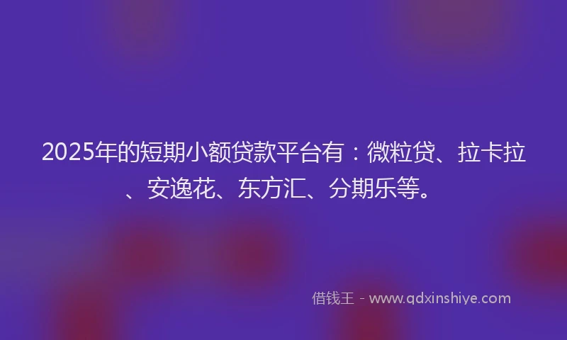 2025年的短期小额贷款平台有：微粒贷、拉卡拉、安逸花、东方汇、分期乐等。