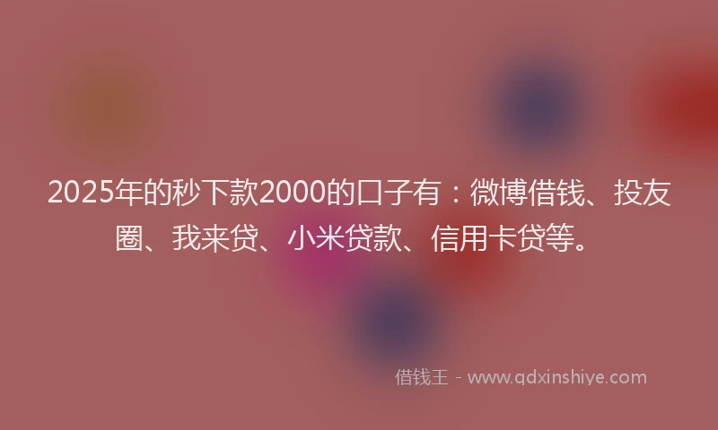 2025年的秒下款2000的口子有：微博借钱、投友圈、我来贷、小米贷款、信用卡贷等。